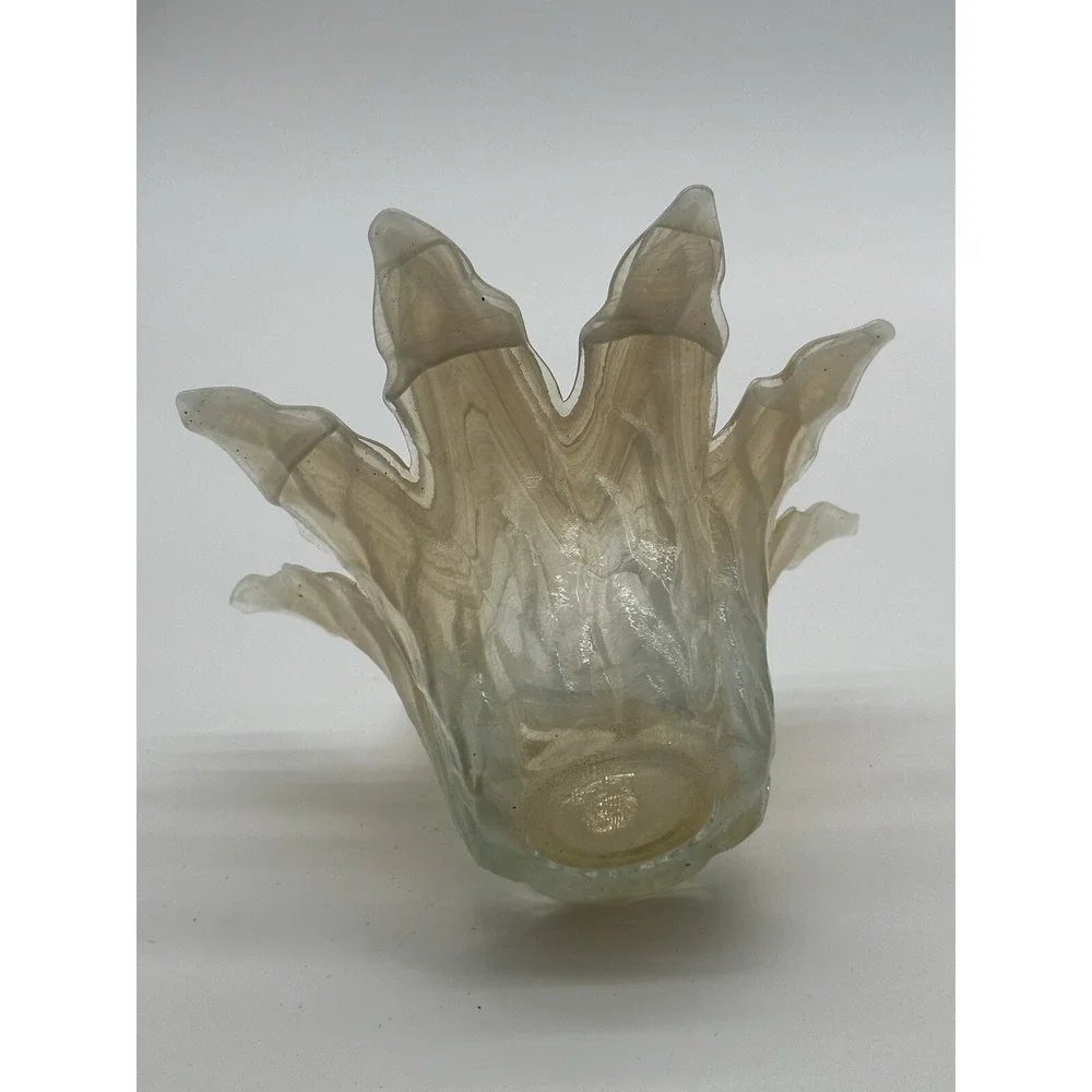 Handmade Iridescent Cream Glass Flower Bowl - Decorative Home Accent